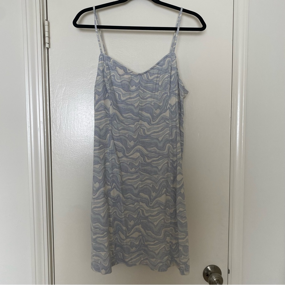 Abercrombie Corset Seamed Linen-Blend Blue & White Mini Dress